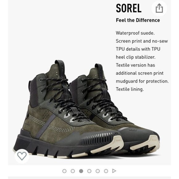 New Sorel Kinetic Rush Mid Waterproof Alpine Tundra Dark Moss Men’s 9 - Picture 4 of 5